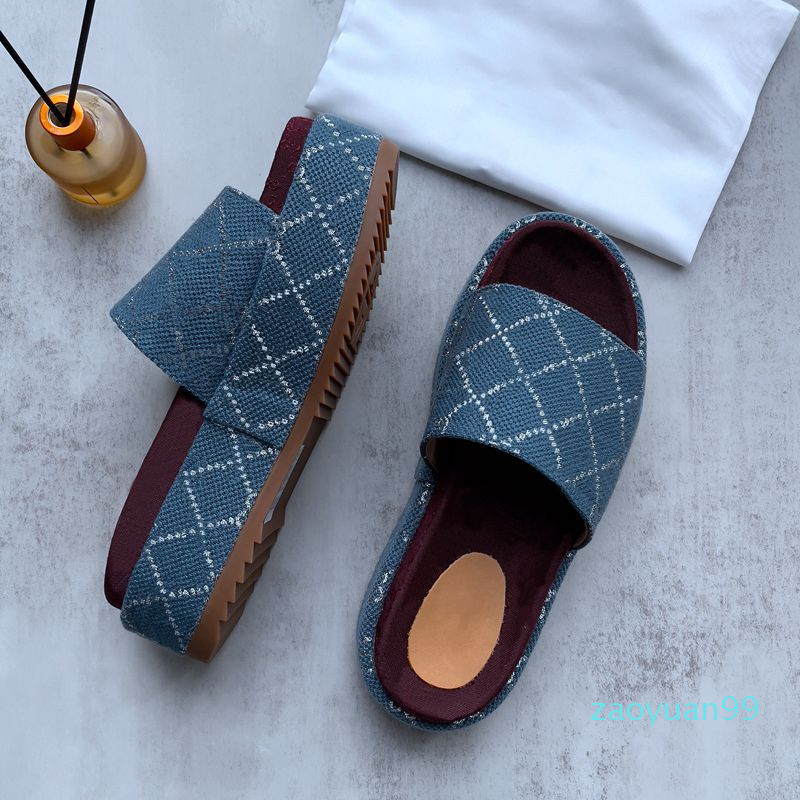 

Slippers Designer Slippers Womens Fashion Embroidered Canvas Slides Sandals Girls 60mm Platform Slipper Brown White Black Slip Flops Beach Slide Men, 15