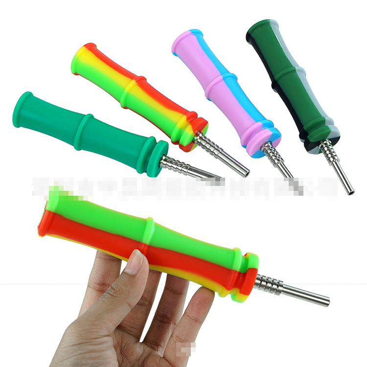 

Smoking Pipes Food grade silicione Nector collector Personality Multi-color Slub Silicone Titanium Nail Pipe with lid Sil smoking set