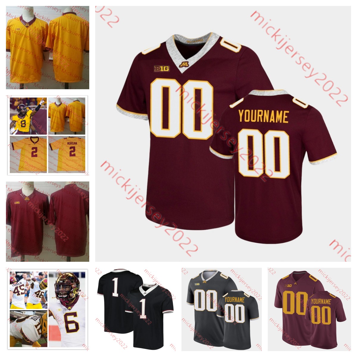 

American College Football Wear Antoine Winfield Jr. Minnesota Golden Gophers Football Rashod Bateman Le'Meke Brockington Ike White Tanner Morgan Mohamed Ibrahim, Gold retro