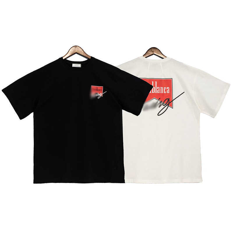 

Men' t Shirt 2023 New Fashion Brand Rhude High Street Youth Loose Off Shoulder Casual Bottoming Trend Printed Short Sleeve Couple Summer, White