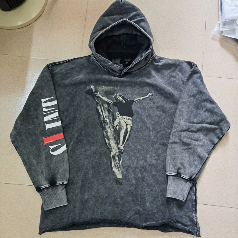 

22FW USA Graffiti Hoodie Art Autumn Winter Skateboard Vintage Religion Men Women Bless Washed Streetwear Hooded Sweatshirt, Washed black