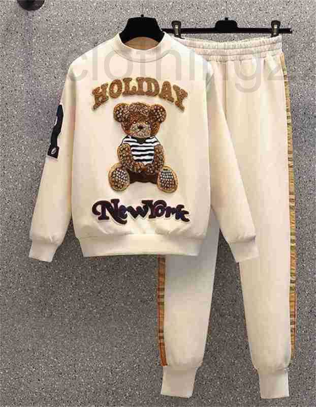 

Women Casual Tracksuits Womens Two Piece Set Spring Autumn New Long Sleeve Stitching Sweatsuit Girl Bear Jogging Sportwear Hoodies and Pants, Beige