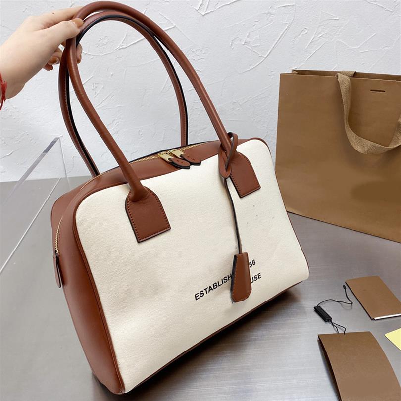 

Canvas Tote Bag Handbag Purse Large Capacity Retro Shopping Bags Fashion Double Zipper Letter Handbags Interior Pocket High Qualit257n, Black