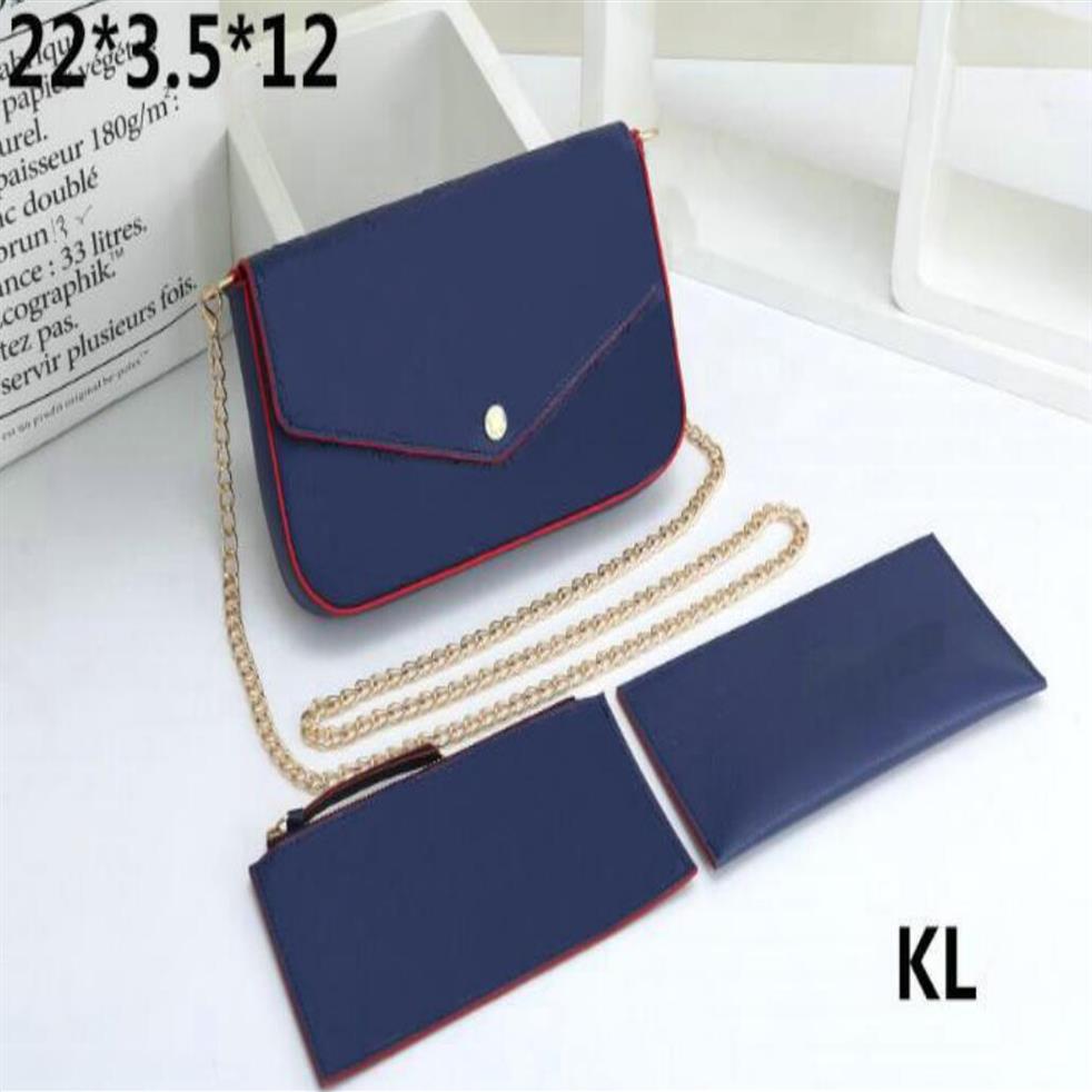 

2021 New 3pcs set Embossing embossing Pochette Felicie Shoulder bag purse clutch handbags Card package No00122708, Red