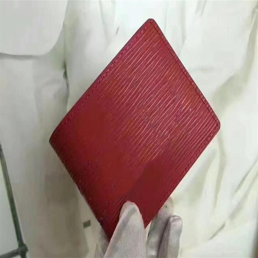 

Luxury Designer Brand Men Women Wallet Card Holders Signature Letter Short Wallets Men Classic Water ripple Pocket Purse263R, Red