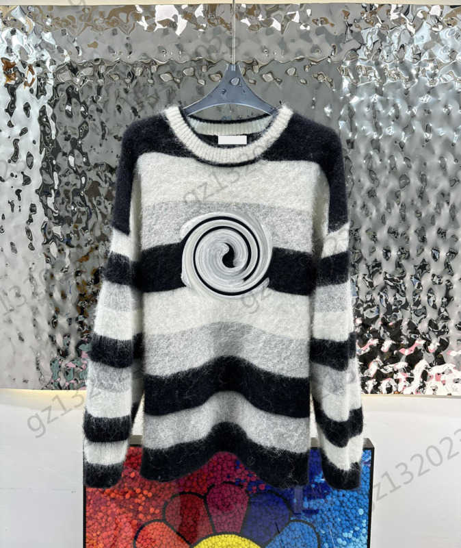 

Womens Sweaters Flocking Logo Embroidered Stripes Fashion Knitted Sweater Round Neck Loose Profile Pullover Knitwear Casual Joker Women Clothing 1970, 14