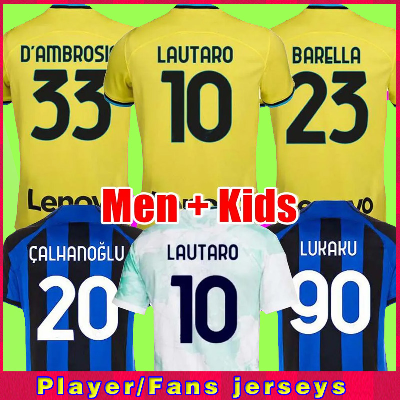 

LUKAKU J.CORREA soccer jersey 22 23 BARELLA LAUTARO INTERS ERIKSEN ALEXIS DZEKO Gosens MILANS UNIFORMS football shirt Asllani Bellanova 2022 2023 men kids kit, 3rd patch