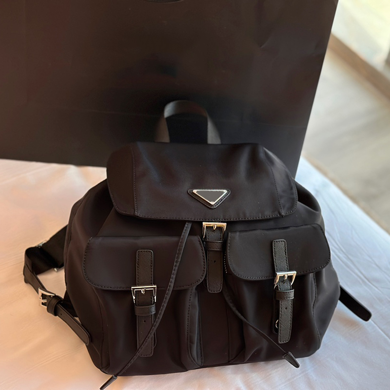 

Womens Designer Nylon Backpack Shoulder Bags Brand Fashion Unisex Handbags Black Mens Back Pack Metal Zipper Schoolbag Bookbag, Black(without box)