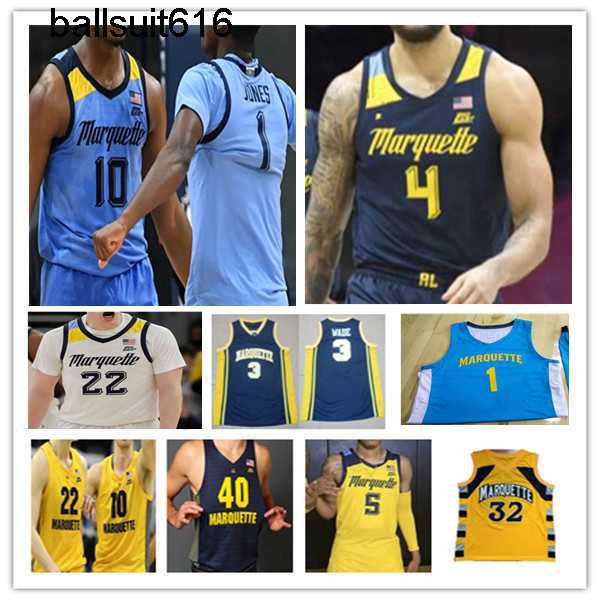 

Custom NCAA Marquette Golden MU Basketball Jersey Butler Wade Justin Lewis Darryl Morsell Kam Jones Stevie Mitchell Tyler Kolek Prosper Oso, Men yellow