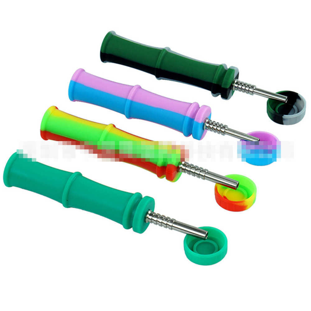 

Smoking Pipes Food grade silicione Nector collector Personality Multi-color Slub Silicone Titanium Nail Pipe with lid Sil smoking set
