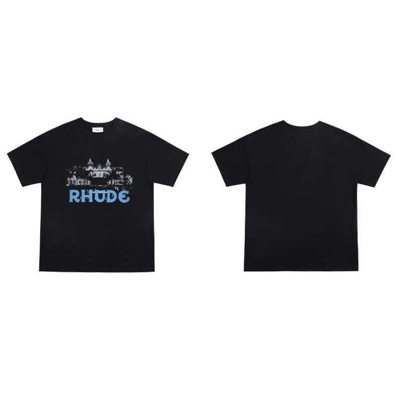 

Men' t Shirt 2023 New Fashion Brand Rhude Cassino American High Street Oversize Loose and Women' Cotton Lovers' Short Sleeve, Black