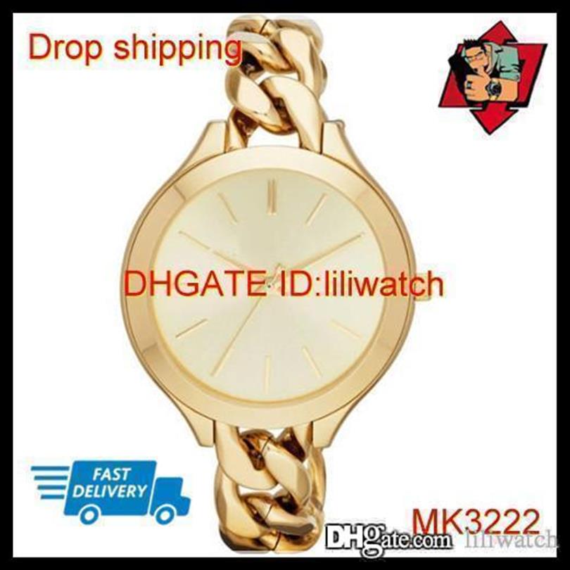 

100% ORIGINAL JAPAN MOVEMENT DROP Women's MK3222 MK3223 MK3279 MK3317 Slim Runway Black With Gold-Tone Stick Markers2333, Red