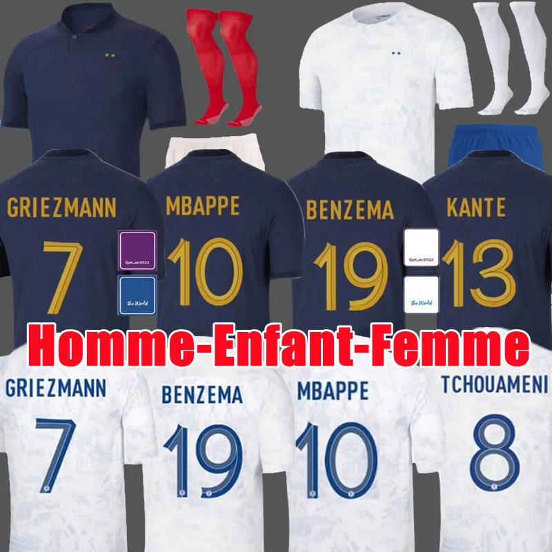 

2022 BENZEMA MBAPPE soccer jerseys French GRIEZMANN KANTE POGBA VARANE GIROUD PAVARO Maillot de foot equipe Men women football shirt kids kit Set, 2022 woman away
