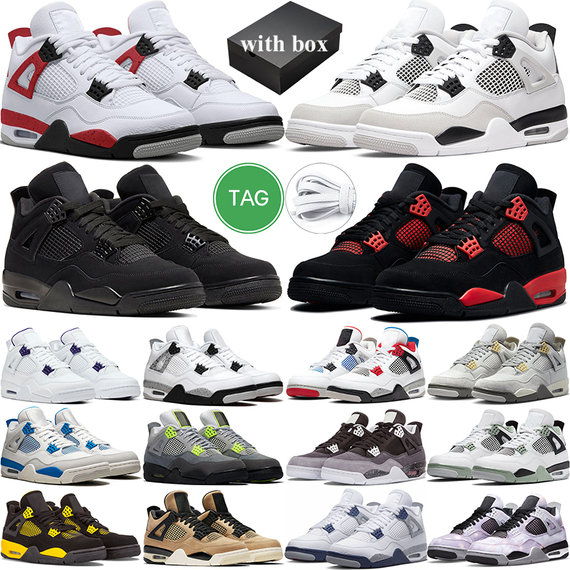 

4 4s retro Military Black Cat Basketball Shoes OG BOX University Blue Thunder Red Cement Sail Infrared White Oreo Cactus Jack Shimmer Cool Grey Bred mens trainer, #22