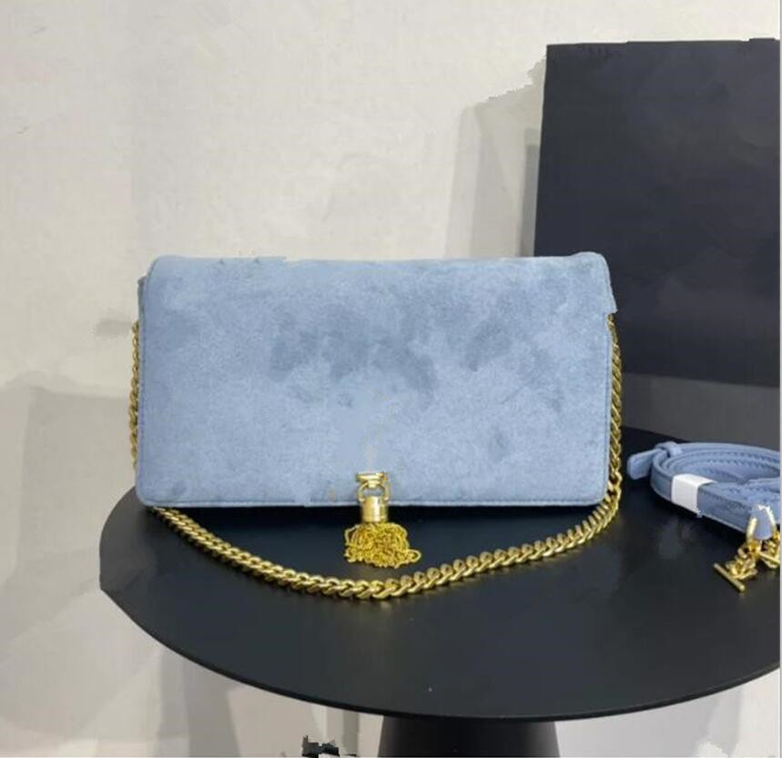 

French F/W Classic Kate Flap Bag Suede Metal Badge Fringe Purse Chain With Leather Strap Crossbody Shoulder Long Wallet Sacoche Designer Luxury Handbags 26x14x6CM, Rhombic black