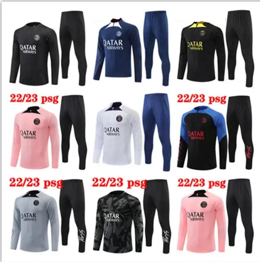 

22 23 kids soccer jerseys tracksuit psgs MBAPPE jacket futbol Men Long sleeves Survetement sets Hommes Sportswear Adult training suits football tracksuits top, Black