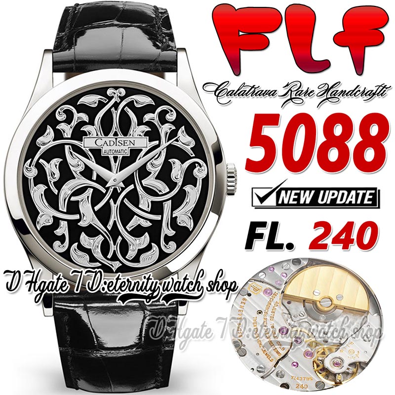 

FLF V2 Calatrava Classic fl5088 Mens Watch A240 Automatic 38mm Steel Case Volutes And Arabesques Platinum Black Dial Leather Strap Super Edition eternity Watches, Watch waterproof cost