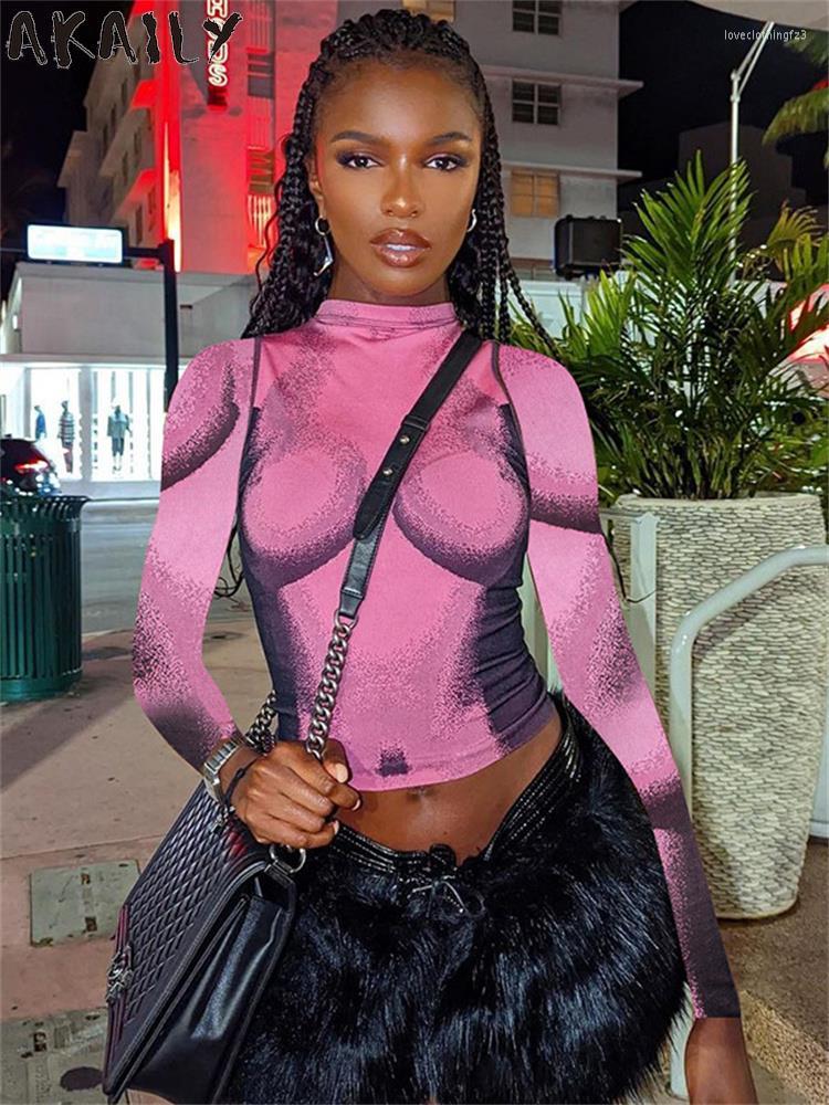 

Women' T Shirts Akaily Fall Pink Graphic For Women Streetwear 2022 O Neck Long Sleeve Y2K Tops Ladies Casual Fashion Print Crop Top, Pink sleeveless