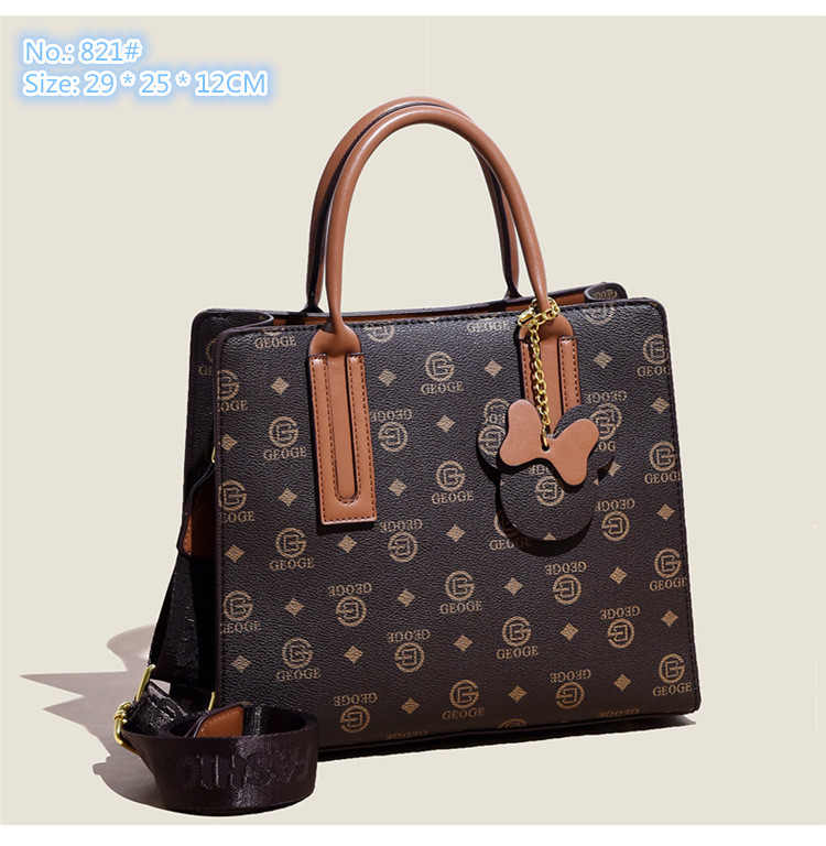 

Wholesale factory ladies shoulder bags with 3 elegant colors three layers of leather fashion handbag large-capacity plaid tote bag Joker retro printed handbags, Coffee-821#-dot
