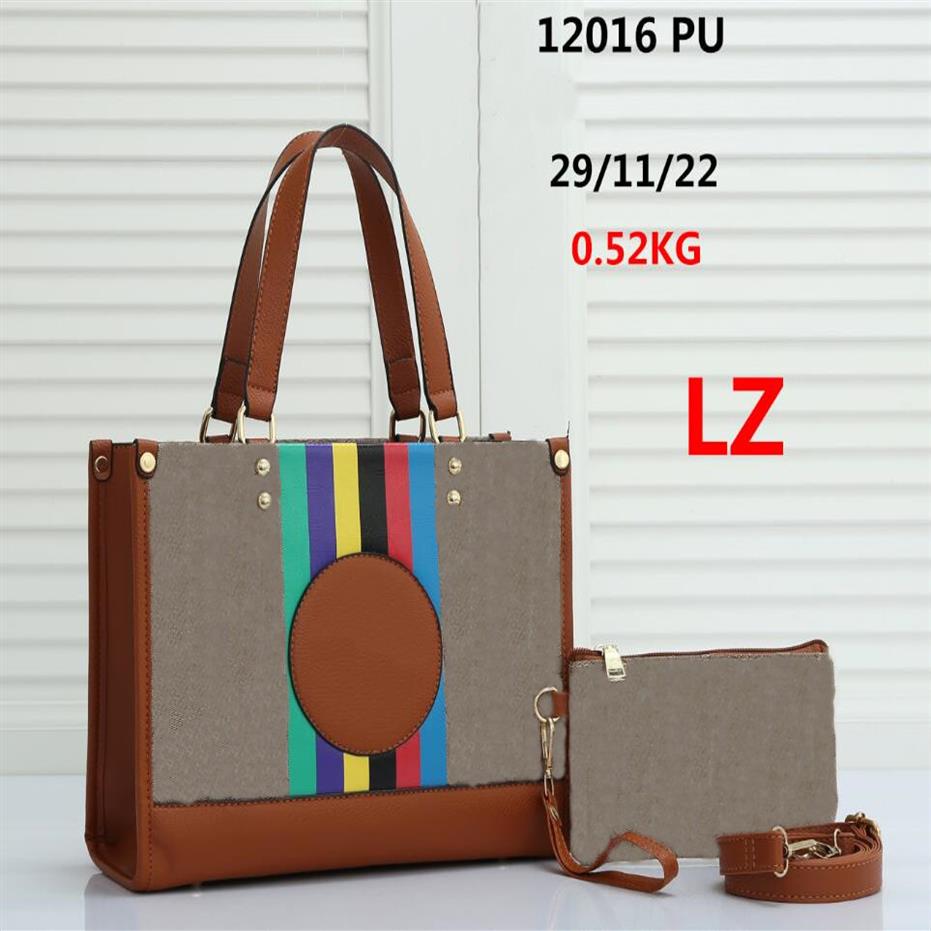 

Women's Two Piece bag Handbags Canvas Tote Shoulder Bags Fashion Colorful Vertical stripes Messenger Bags with wallet313t