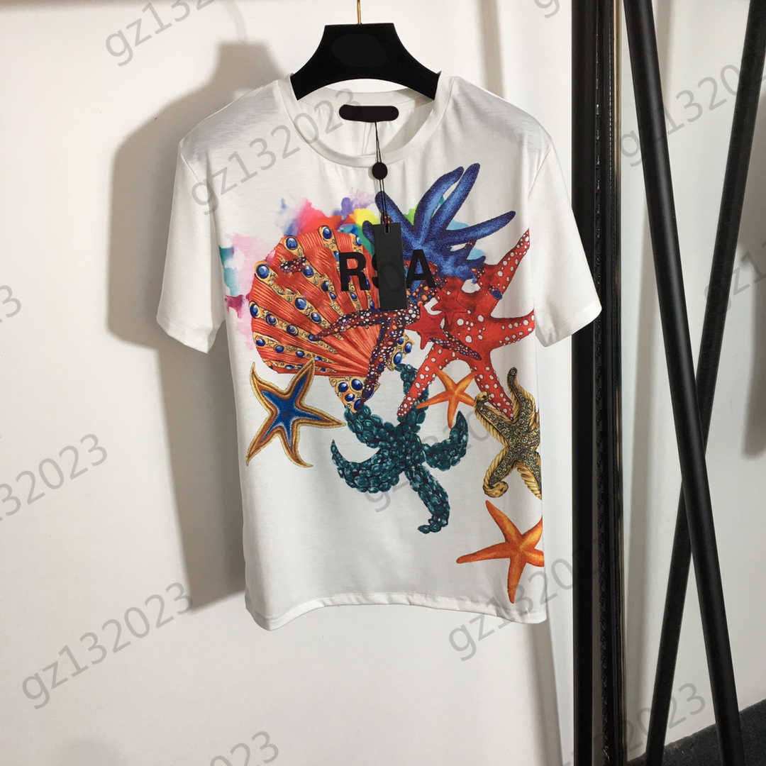 

Womens Clothes T-shirts Cartoon Starfish Shell Print Round Neck Short Sleeves Tops Loose Casual Joker Tees Designer Brand Women Apparel 2 Colors