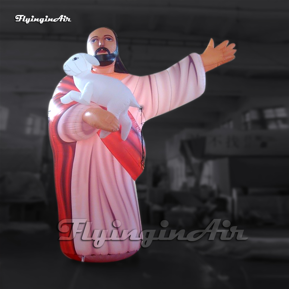 Parade Performance Giant Inflatable Shepherd Model Jesus Christ Hold Sheep Statue Replica For Christianity Event-image-830556947