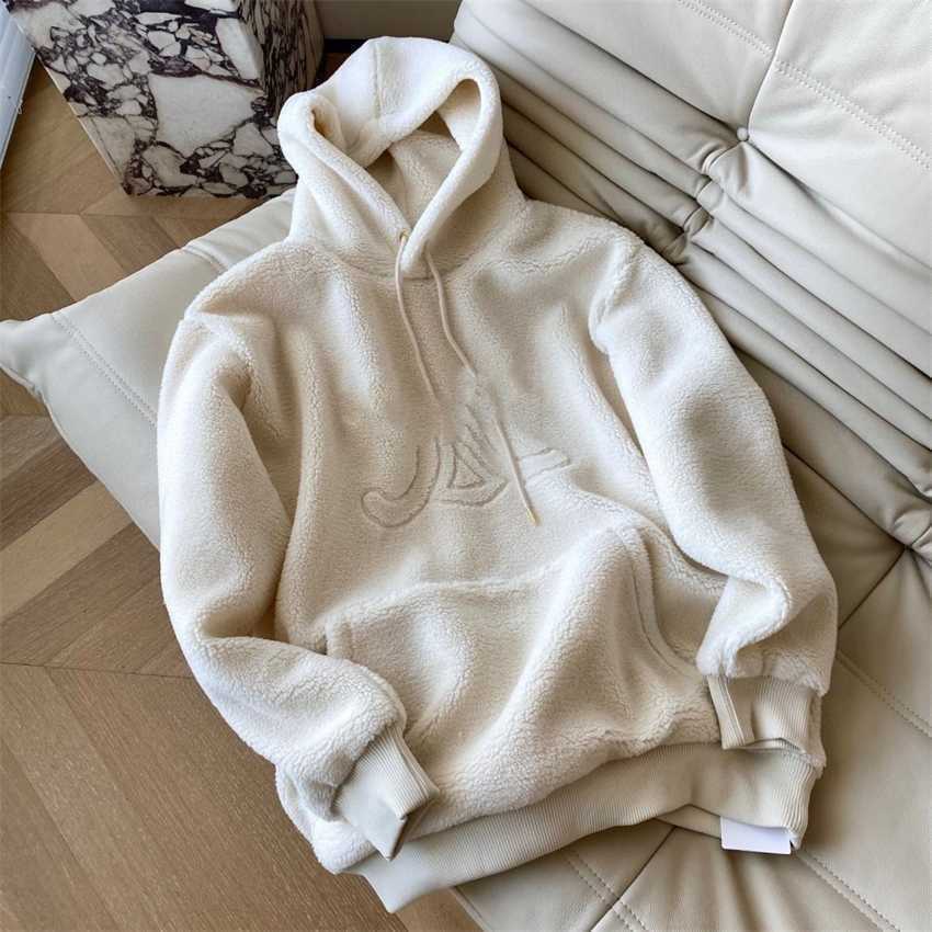 

2023 winter tracksuits brands new ce cashmere hooded sweater loose pullover drawcord thickened hoodies sweatshirts for men warmth jacket, Creamy-white