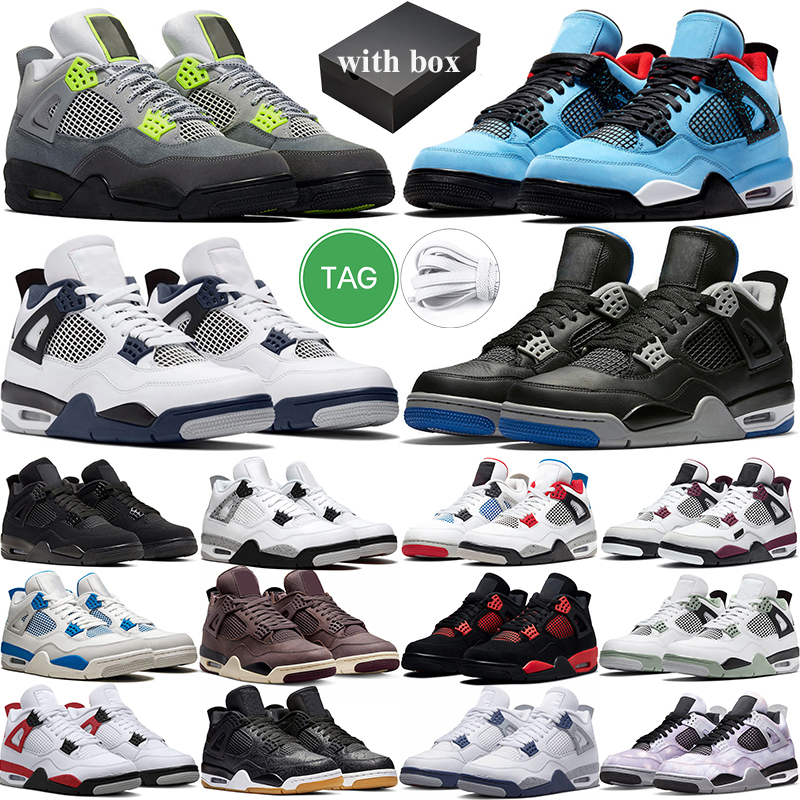 

4 4s retro Military Black Cat Basketball Shoes OG BOX University Blue Thunder Red Cement Sail Infrared White Oreo Cactus Jack Neon Cool Grey Bred mens trainer, #24
