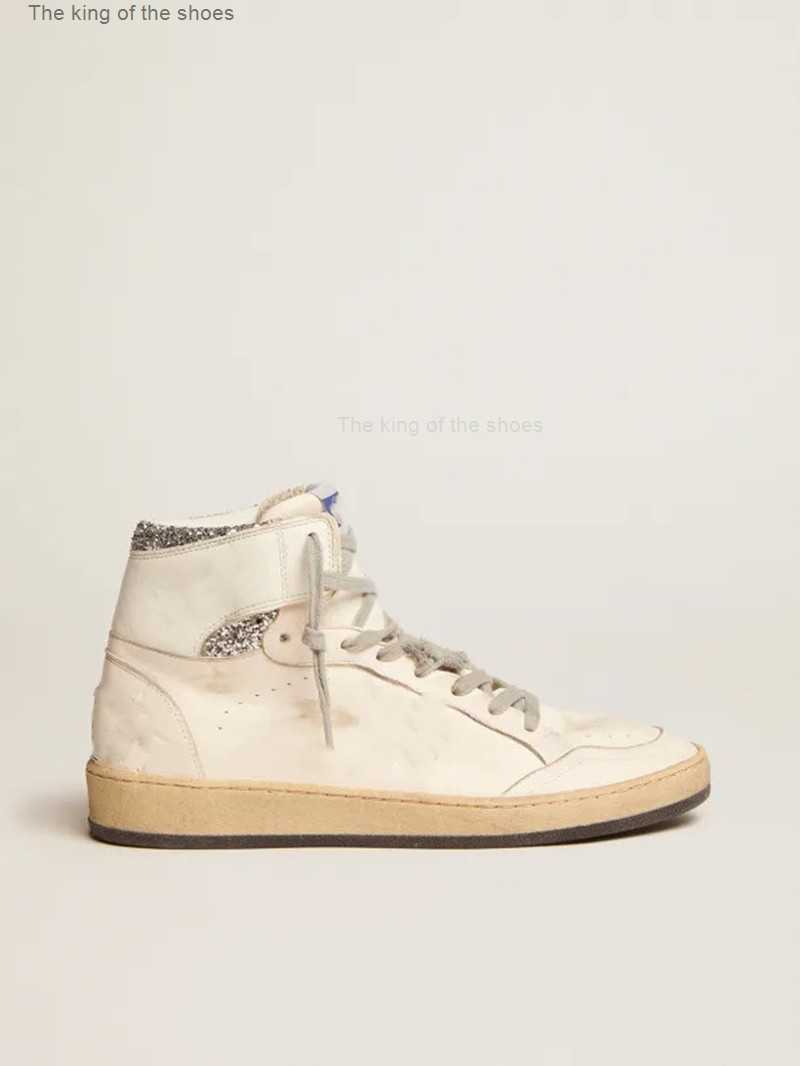 

High top small dirty shoes designer luxury version Italian retro handmade Womens Sky-Star sneakers with signature on the ankle and silver, Photo