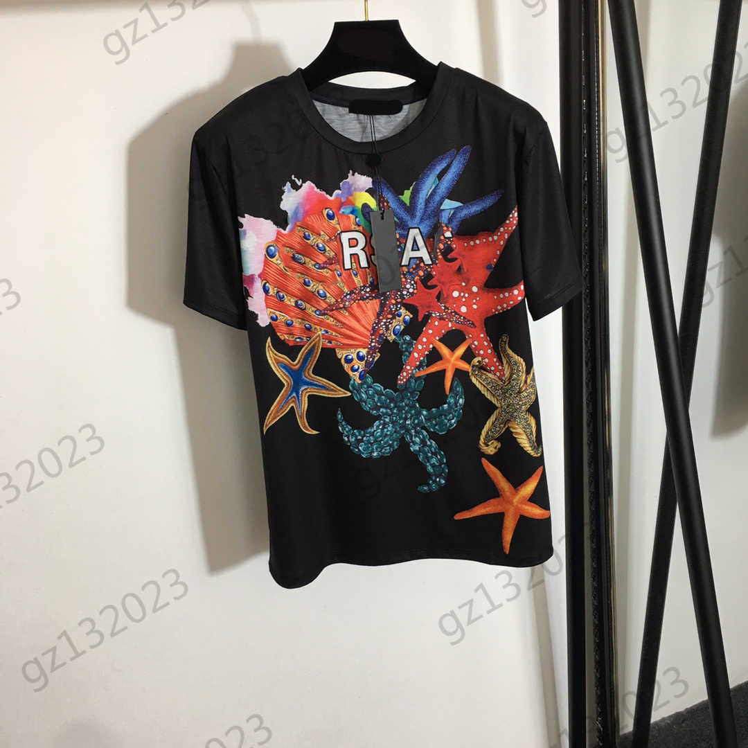 

Womens Clothes T-shirts Cartoon Starfish Shell Print Round Neck Short Sleeves Tops Loose Casual Joker Tees Designer Brand Women Apparel 2 Colors, 15