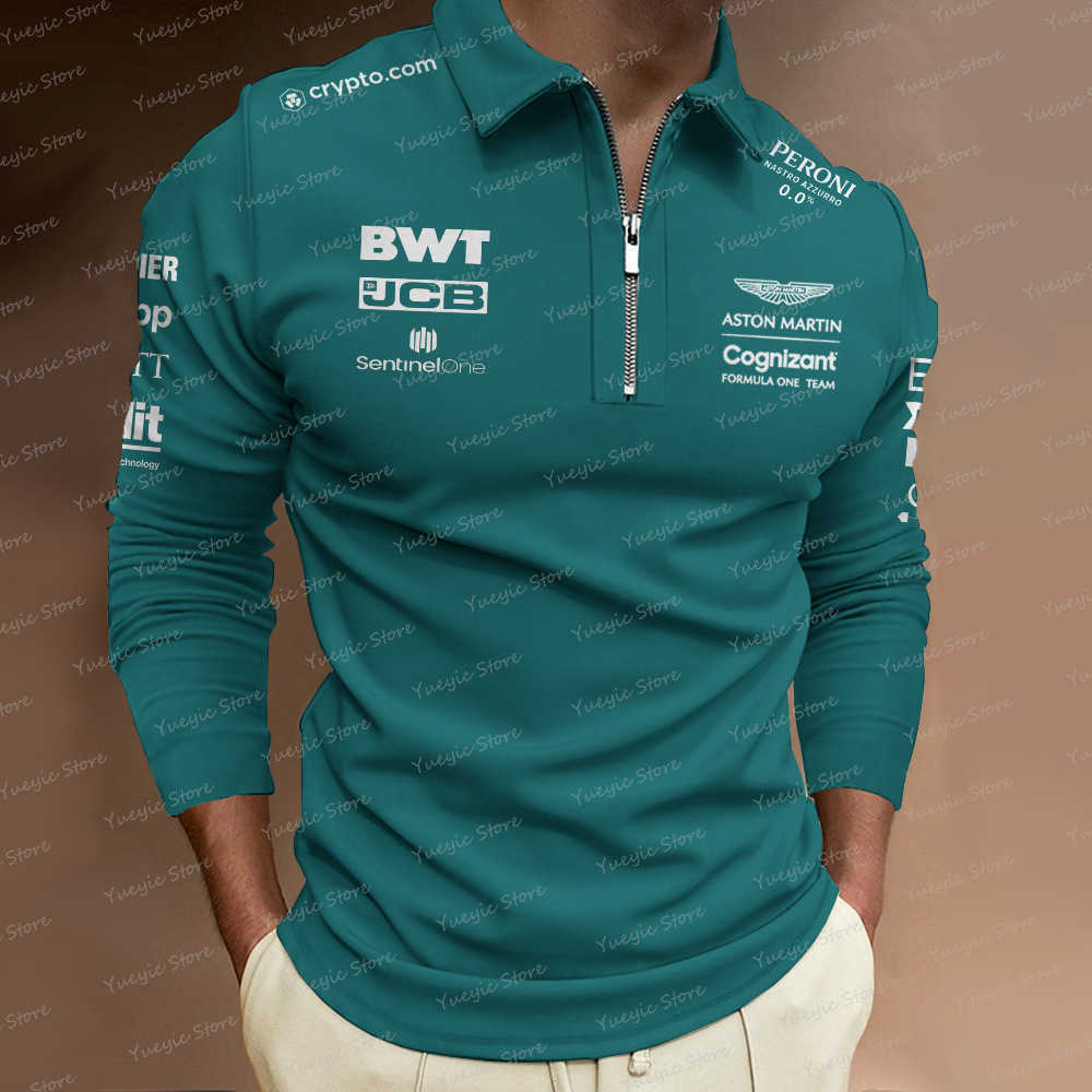 

2022 New Formula One Men's Long Sleeve Zip Up Polo Shirt Aston Martin Cognizant F1 Team Outdoor Oversized Casual