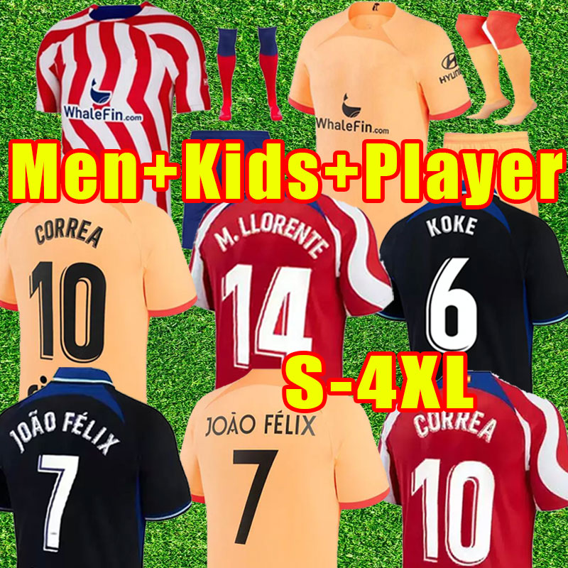 

3XL 4XL Atletico soccer jerseys 22 23 JOAO FELIX 2022 2023 M. LLORENTE SUAREZ Correa camiseta football shirts GRIEZMANN R. DE PAUL CARRASCO MadridS Men Kids Fans Player, Third