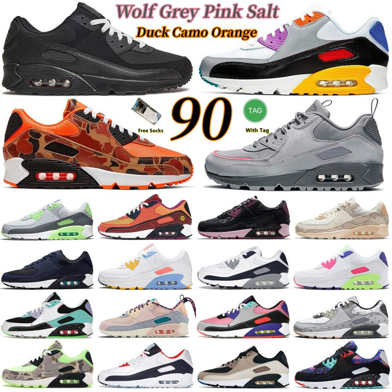 

2023 OG Sports Running Shoes Bred Lucha Libre Barely Rose Peace duck camo Surplus Black Trail Wolf Grey Men Women 90s Trainers 90 Sneaker, 43