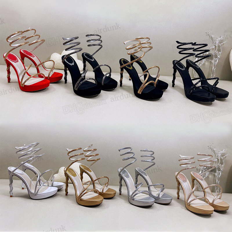 

MARGOT Crystal Platform Sandals rene caovilla womens Fashion snake twining elegant Sandals stiletto High heel Black Gold dress shoes Silver soles heeled shoe