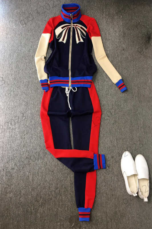 

Two Piece Sets Womens Two Piece Pants Back Letter Logo Printing Striped Ribbon High Neck Zipper Jacket Loose Color Matching Bunched Feet Trousers Women Clothing 1970