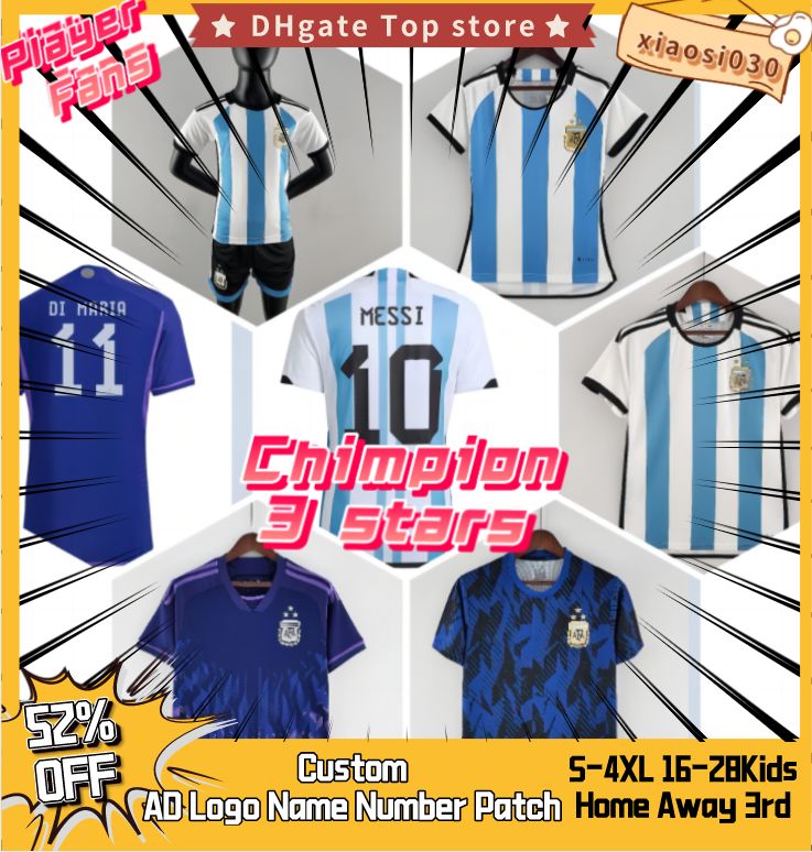 

MESSI 3 stars Argentina jersey Argentine soccer jerseys ARG DYBALA MARTINEZ 2022 champion Maradona ABC C camiseta men women Kids kit DI MARIA football shirt, 22/23 away women