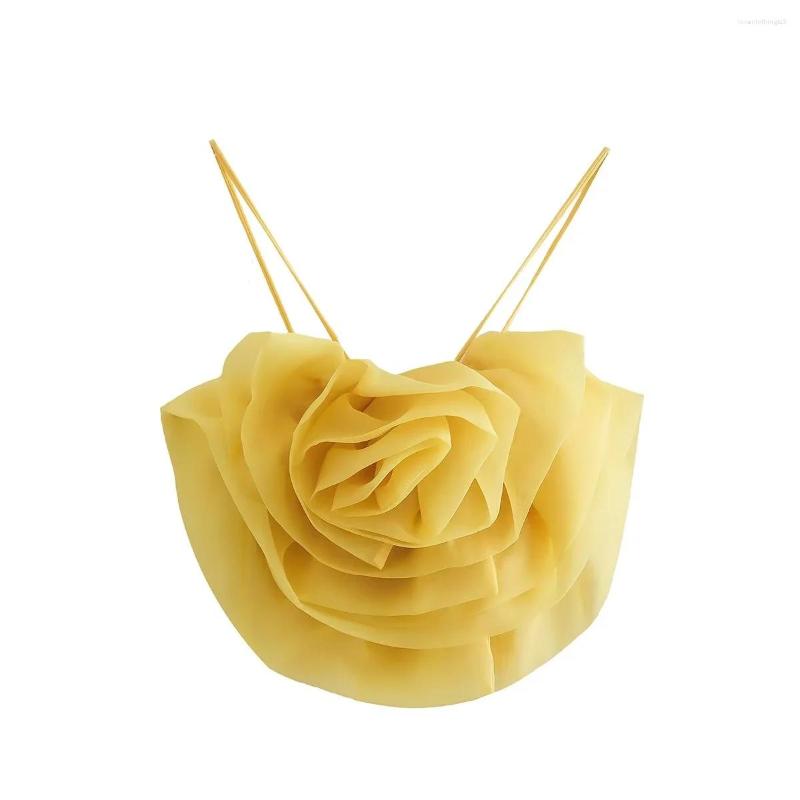 

Work Dresses Big Flower Organza Knitted Summer Autumn Party Yellow Crop Top Camis Fashion Cute Sleevless Blusa 2022 Dress Set