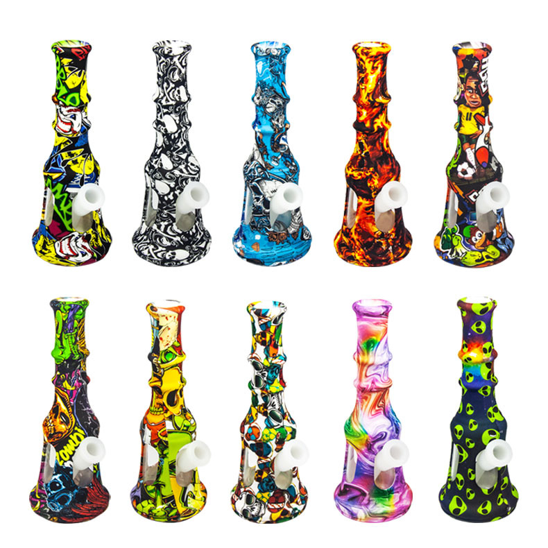 

Unique glass water bong Hookahs 8 inches silicone bongs Tobacco dab rig for smoking