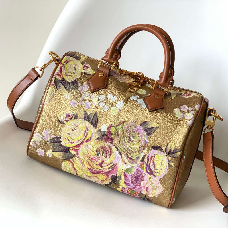 

7A pillow bag Printed Garden Bag Lady SPEEDY Handbag Purse Couche Canvas Large Capacity quality Tote Fashion Embossed Color Letters Cowhide Handle Pouch, The best one 13*17*9cm