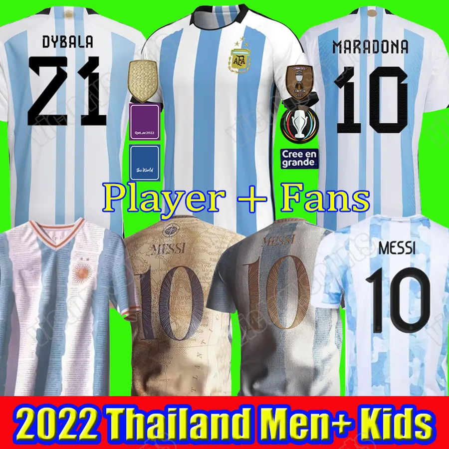 

Player Fans Version 2022 Argentina Soccer Jersey 21 22 Copa America Home Football Shirts 2022 2023 MESSIS DYBALA KUN AGUERO National MARADONA Men Kids kit uniforms, 2 stars commemorative away