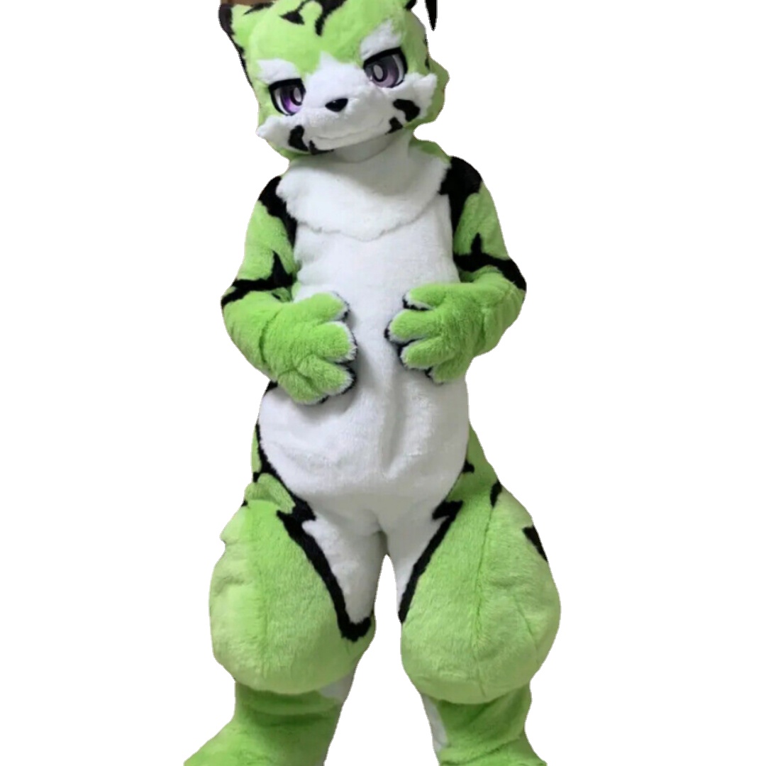 

Husky Fox Medium and Long Fur Mascot Costume Walking Halloween Large-scale Event Suit Role-playing, Green