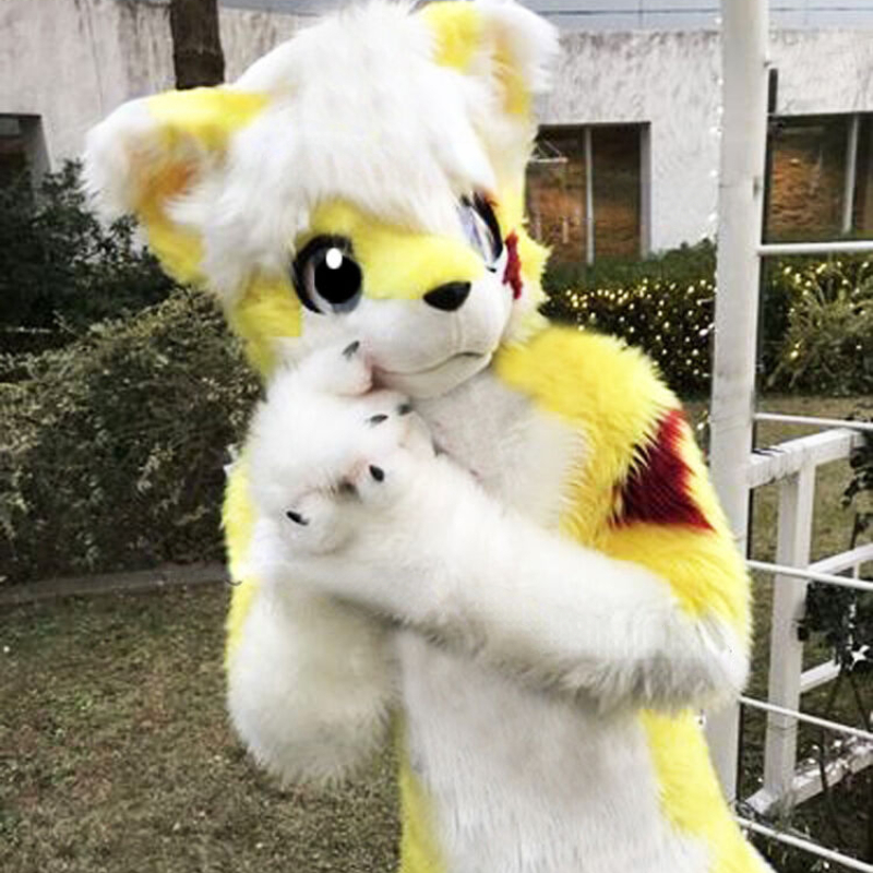 

Long Fur Husky Fox Mascot Costume Walking Halloween Christmas and Large-scale Activity Suit Role Play, Silver