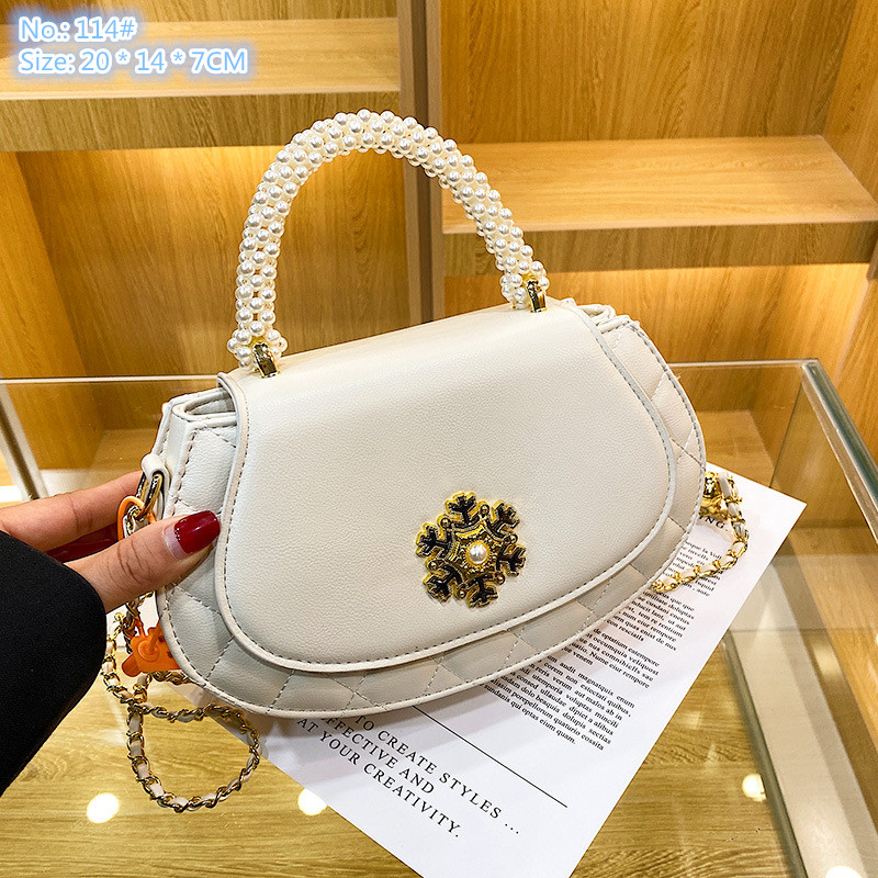

Wholesale ladies shoulder bags 2 colors sweet little fresh pearl decorative fashion handbag thickened leather mobile phone coin purse trend rhombic chain bag, White-114#