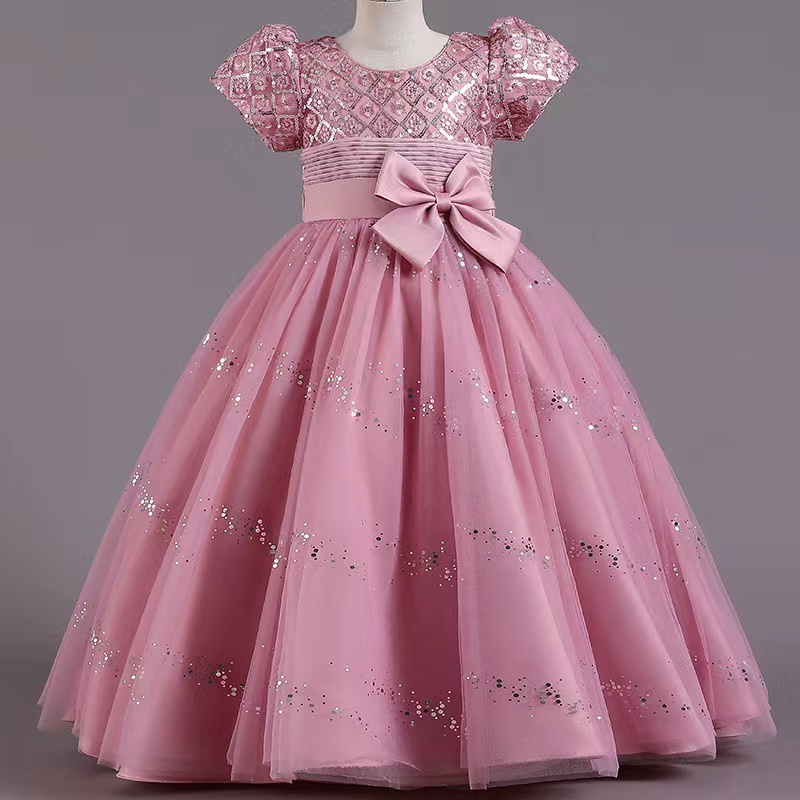 Charmante fleurs filles robes paillettes pli col carré manches longues fermeture éclair robes de bal Novia Do 2022 nouvelle robe de fête d'annive