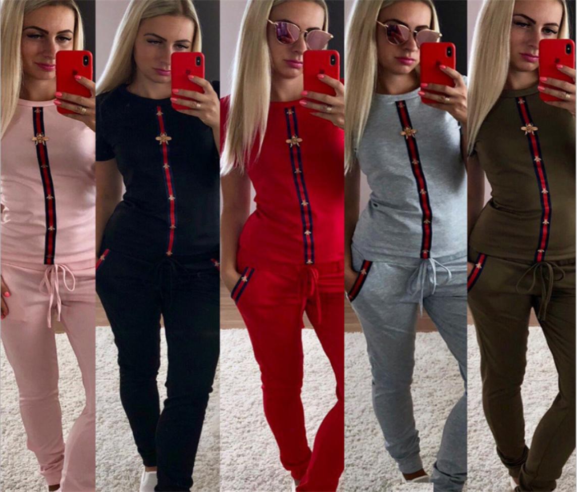 

Fashion Womens Casual Tracksuits Women Printed Sport Suit Shortsleeve Shirts and Pants two piece sets outfits suits tracksuit siz6883988, Pink