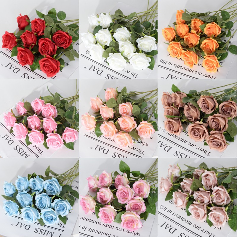 

Single Stem Rose Flowers Red Pink Purple Blue Valentine Wedding Centerpieces Proposal Engagement Anniversary Home Decoration, As picture