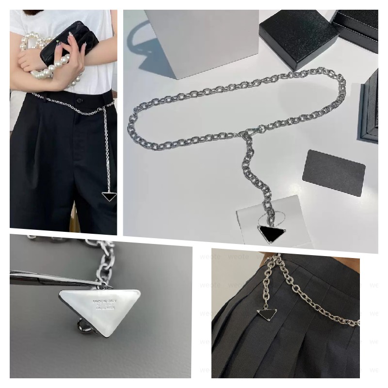 

Womens Waist Chain Belt Fashion Designer Belts Luxury Brand Laides Dress Accessories P Waistband Classic triangle Dangle Silverr Necklace, Silver