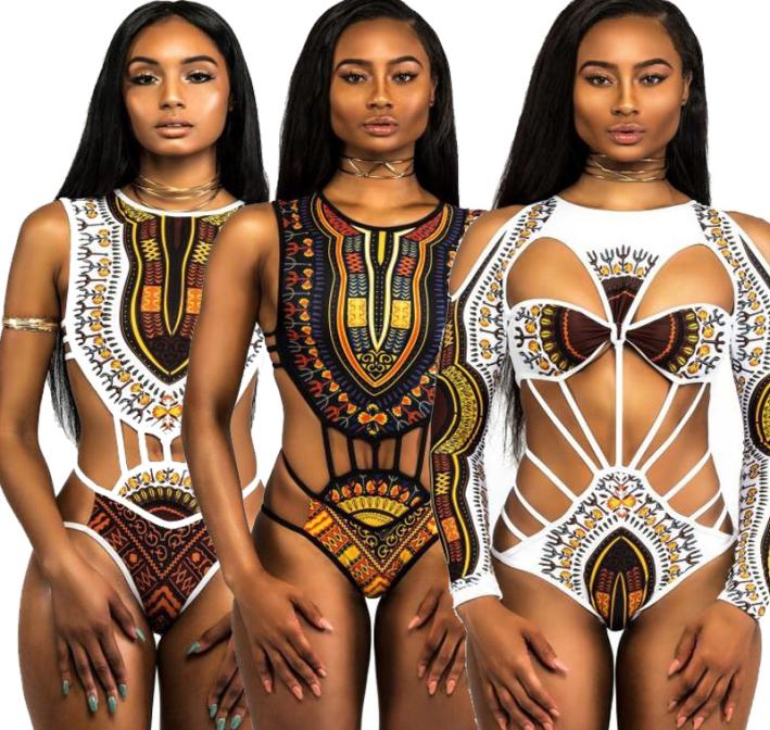 

Swimwear Women 2018 One Piece Swimsuit African Print High waist Bikini Pushup Bathing suit Bather Beachwear Monokini Biquini XL2183952, 8901-1