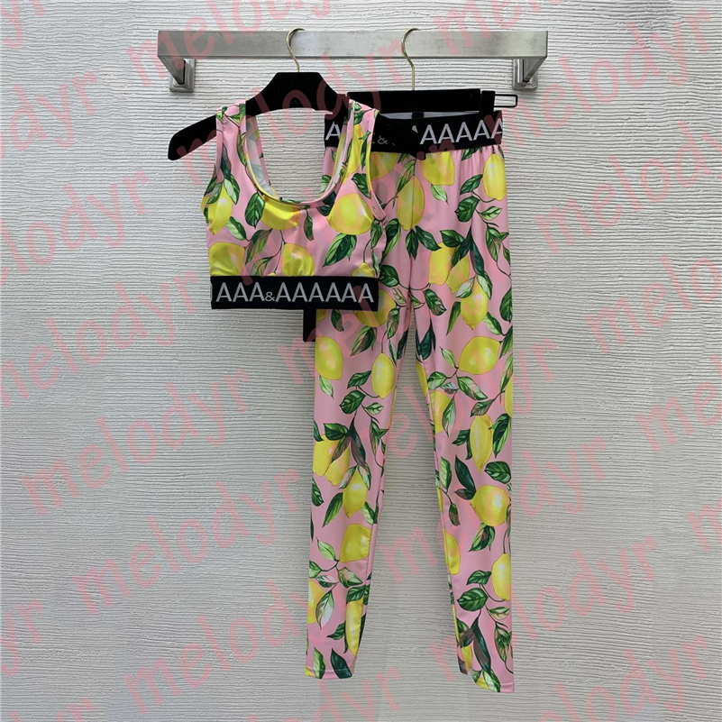 

Women Yoga Outfit Sport Vest Leggings Set Tracksuits Fashion Print Fitness Clothes Letter Webbings Sportswear, Pink