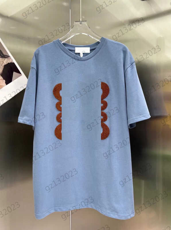 

Womens Clothes T-shirts Flocking Logo Embroidery Plain Double Strand Crew Neck Pullover Short Sleeve Tops Shoulder Drop Design Loose Tees Women Apparel 2 Colors 1970